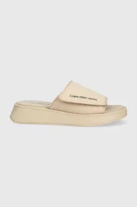 Pantofle Calvin Klein Jeans One-strap Sandal dámské, béžová barva, na platformě #4414213