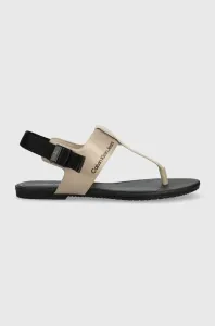 Sandály Calvin Klein Jeans FLAT TOEPOST SANDAL SATIN/HW dámské, černá barva, YW0YW00957