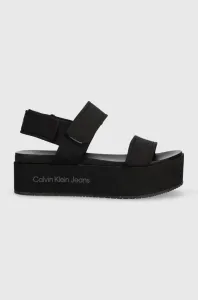 Sandály Calvin Klein Jeans FLATFORM SANDAL SOFTNY dámské, černá barva, na platformě, YW0YW00965