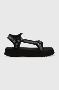 Sandály Calvin Klein Jeans PREFRESATO SANDAL WEBBING XRAY dámské, černá barva, na platformě, YW0YW00969 #5046944