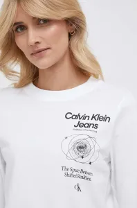 Tričko s dlouhým rukávem Calvin Klein Jeans bílá barva