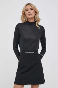 Tričko s dlouhým rukávem Calvin Klein Jeans černá barva, s pologolfem