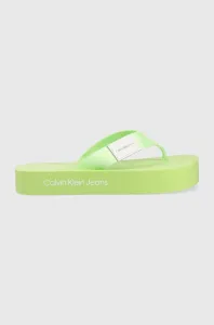 Žabky Calvin Klein Jeans FLATFORM FLIPFLOP dámské, zelená barva, na platformě, YW0YW00993