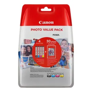 Canon CLI-571 0386C006 Bk+C+M+Y multipack originální cartridge + fotopapír 50x (10x15)