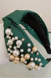 Zelená čelenka s perlami Leona