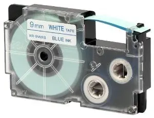 Casio XR-9WEB1, 9mm x 8m, modrý tisk/bílý podklad, originální páska