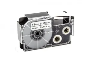 Kompatibilní páska s Casio XR-18SR1 18mm x 8m černý tisk / stříbrný podklad
