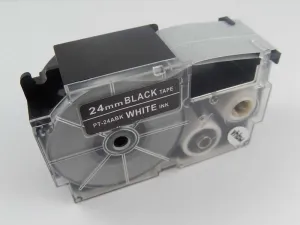 Kompatibilní páska s Casio XR-24ABK 24mm x 8m bílý tisk / černý podklad