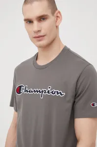 Bavlněné tričko Champion 217814 šedá barva, s aplikací