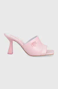 Kožené pantofle Chiara Ferragni dámské, růžová barva, na podpatku