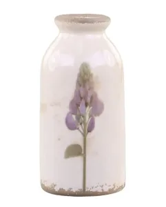 Krémová keramická dekorační váza s květem lupiny Versailles - Ø 7*15cm 65078319