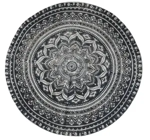 Přírodně - černý kulatý jutový koberec s ornamentem Ornié - Ø 120 cm 16087224 (16872-24)