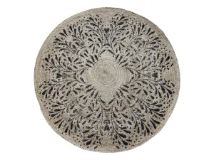Přírodní kulatý jutový koberec s černými listy Gillia - Ø110 cm 16095900