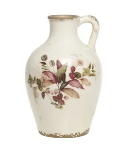 Krémová baňatá váza s ouškem a květy Florac - 14*21 cm 65086119