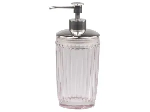 Růžový skleněný dávkovač mýdla se stříbrnou pumpičkou - Ø 8*19 cm 62007107