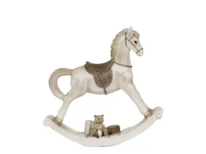 Šedá antik dekorace houpací koník s medvídkem - 15*4*14 cm 52042519