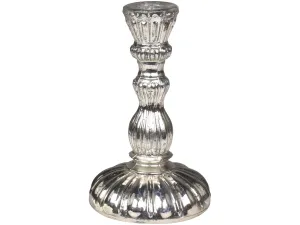 Stříbrný antik skleněný svícen na úzkou svíčku Groo - Ø 9*14cm 71058412 (71584-12)