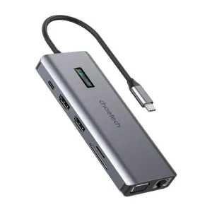 12v1 Choetech HUB-M26 USB-C na USB-C+ USB-A+ HDMI+ VGA+ AUX+ SD+ TF adaptér (šedý)