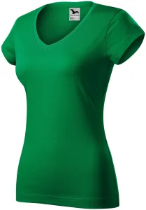Dámské tričko s V-výstřihem zúžené, trávově zelená #584033