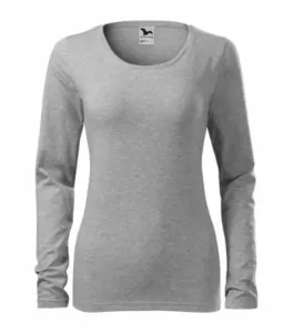 MALFINI Dámské tričko s dlouhým rukávem Slim - Tmavě šedý melír | S