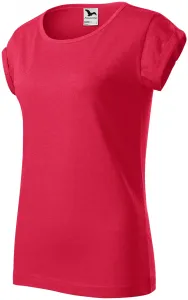 Dámské triko s vyhrnutými rukávy, červený melír