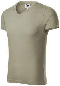 MALFINI Pánské tričko Slim Fit V-neck - Světlá khaki | S