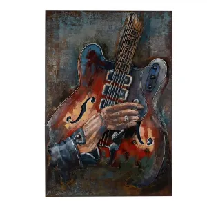 3D hnědo-modrý kovový obraz s kytarou Iron Guitar - 60*4*90 cm 5WA0195