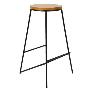 Černá barová židle s dřevěným sedákem Pinn - 40*40*71 cm 50542