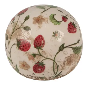 Béžová antik dekorace koule s jahůdkami Wild Strawberries - Ø 10*10 cm 6CE1636