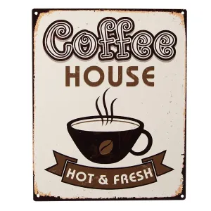 Béžová antik nástěnná kovová cedule Coffee House - 20*1*25 cm 6Y5180