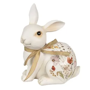 Béžová dekorace králíček zdobený květy - 15*11*20 cm 6PR4126