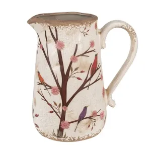 Béžový keramický džbán s květy a ptáčky Birdie L - 21*15*23 cm 6CE1643L