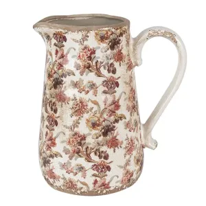 Béžový keramický džbán s květy Flovia L - 21*15*23 cm 6CE1651L