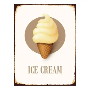 Bílá antik nástěnná kovová cedule Ice Cream - 25*1*33 cm 6Y5052