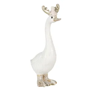 Bílá vánoční dekorativní socha husy s čepičkou - 6*3*11 cm 6PR4607