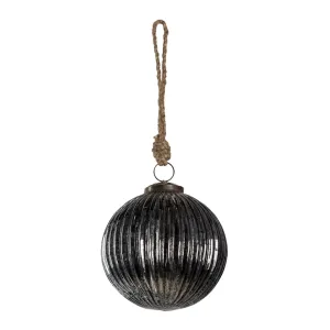 Černo stříbrná vánoční koule s žebrováním a patinou - Ø 11*11 cm 6GL3145