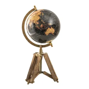 Černý dekorativní glóbus na dřevěné trojnožce Globe - 18*16*26 cm 64933