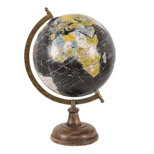 Černý dekorativní glóbus na dřevěném podstavci Globe - 22*22*37 cm 64914