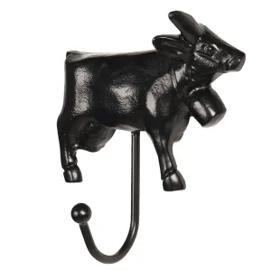 Černý kovový háček s krávou - 14*14*5 cm 6Y3338