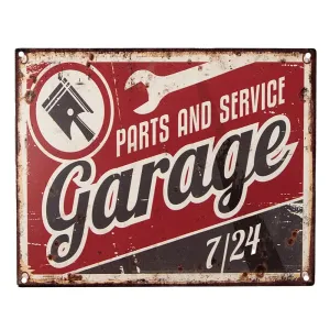 Červená antik nástěnná kovová cedule Garage - 25*1*20 cm 6Y5201