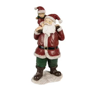Červená vánoční dekorace socha Santa s chlapcem - 11*8*23 cm 6PR3936