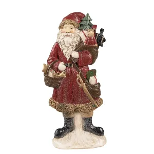 Červená vánoční dekorace socha Santa s dárky - 12*4*24 cm 6PR4926