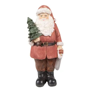 Červená vánoční dekorace socha Santa se stromkem a dárky - 17*13*40 cm 6PR4933