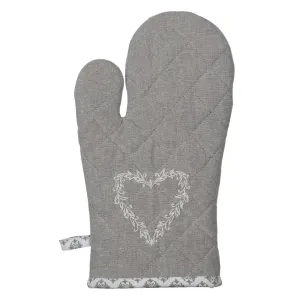 Šedá bavlněná chňapka - rukavice se srdíčkem Lovely Heart - 16*30 cm LYH44
