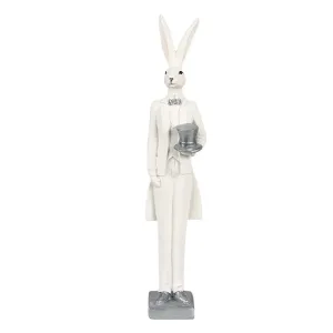 Dekorace bílý zajíc v obleku s cylindrem - 6*7*32 cm 6PR4036