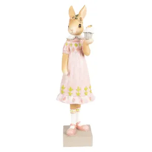 Dekorace králičí slečna v růžových šatech s dortíkem - 9*8*28 cm 6PR5003