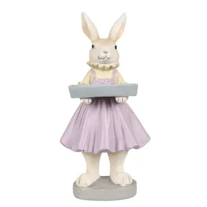 Dekorace králičí slečna ve fialové sukni s tácem - 10*8*20 cm 6PR4011