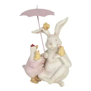 Dekorace králík a slepička s deštníkem - 12*11*16 cm 6PR3190