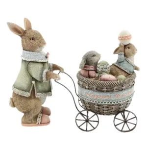 Dekorace králík s vozíčkem a králíčky - 21*8*11 cm 6PR2334