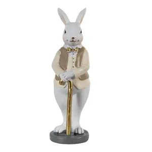 Dekorace králík v béžové košili se zlatou holí - 5*5*15 cm 6PR3585